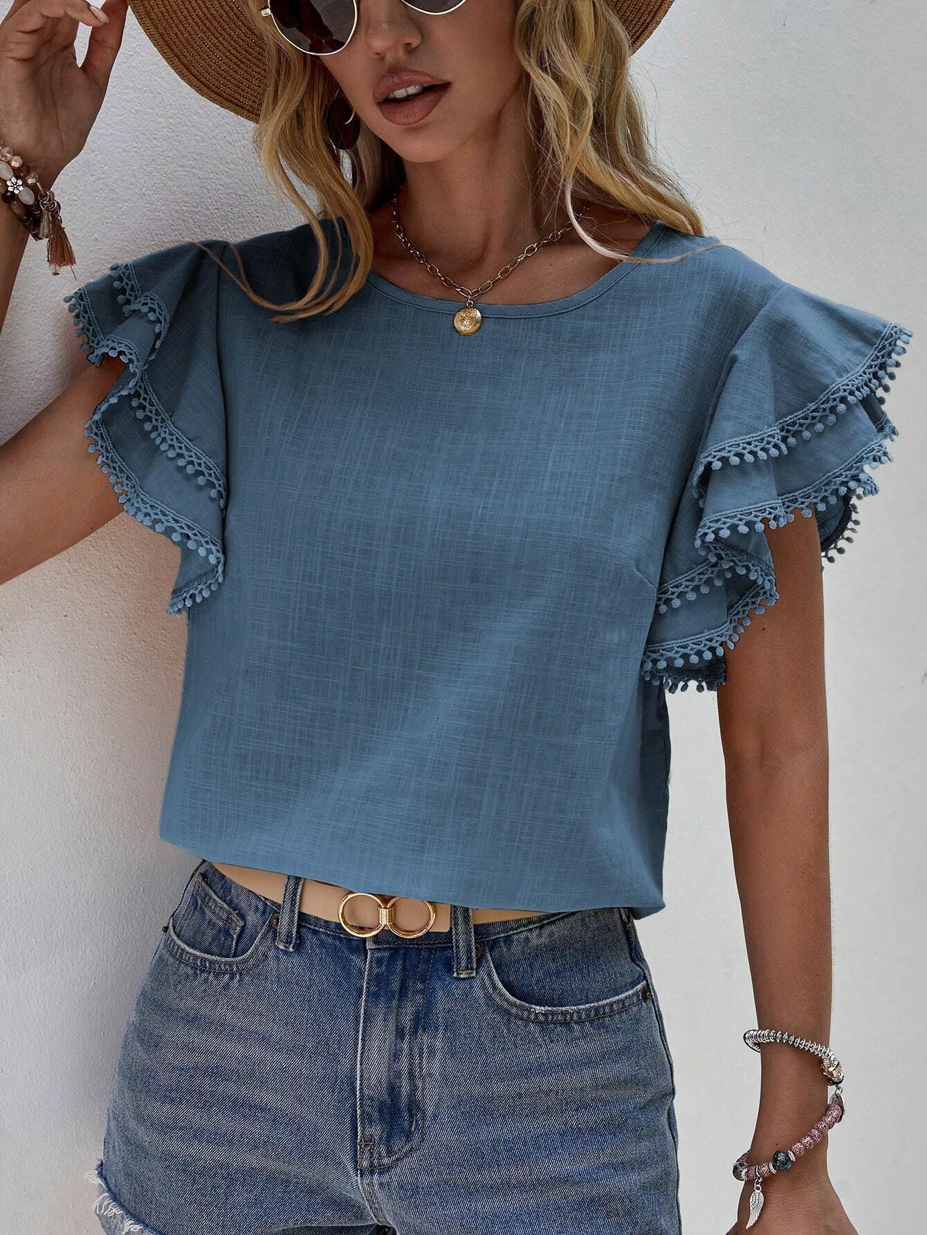 The Seraphina Butterfly Sleeve Blouse – Solid Elegance