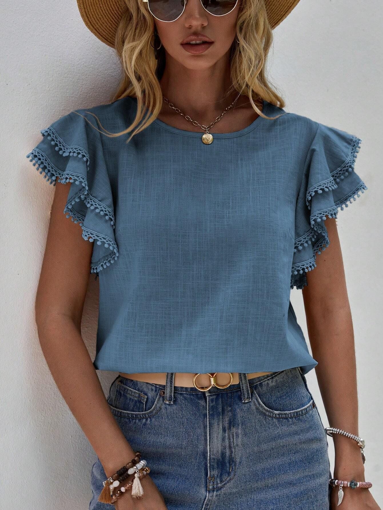 The Seraphina Butterfly Sleeve Blouse – Solid Elegance
