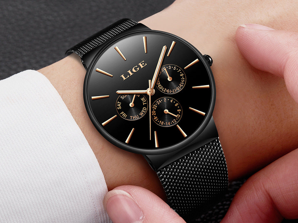 Lige Original – Black & Gold Minimalist Women’s Waterproof Watch