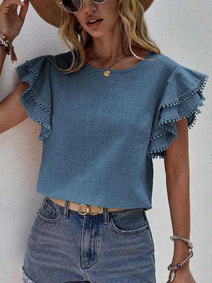 The Seraphina Butterfly Sleeve Blouse – Solid Elegance