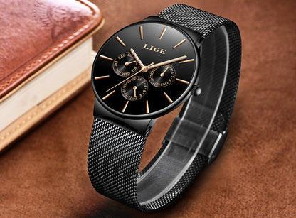 Lige Original – Black & Gold Minimalist Women’s Waterproof Watch